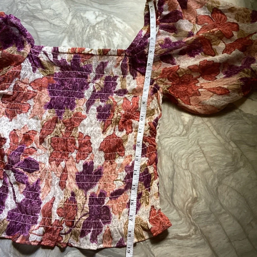 Old‎ Navy Floral Smocked Puff Sleeve Top XS Purple Rust Square Neck NWT